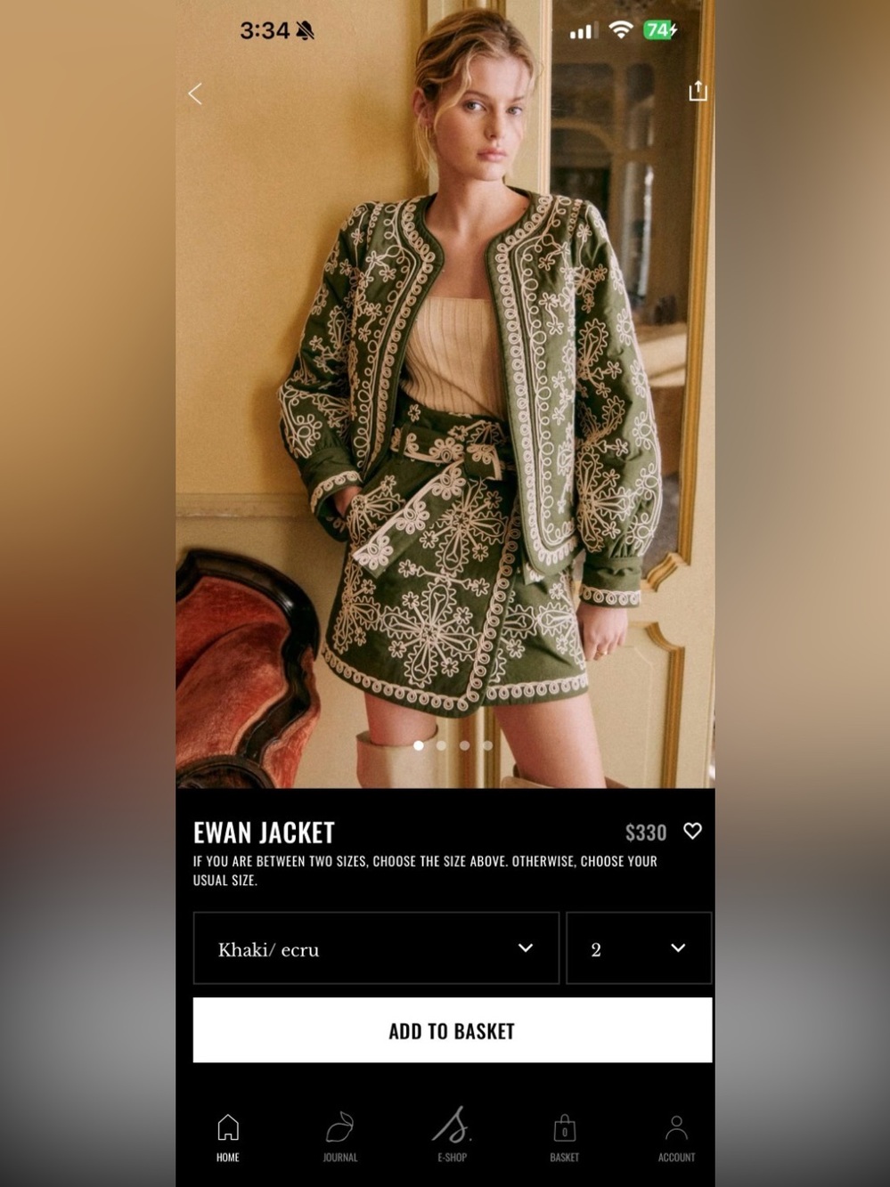 Sezane Ewan Jacket in Khaki and Ecru
